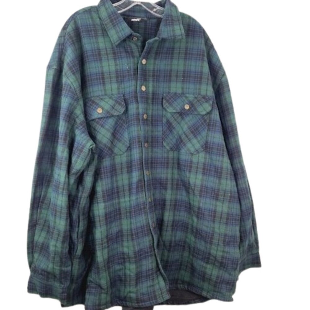 Polar‎ King Men's Navy Green Cotton Plaid Flannel Button-Front Shirt Size 3XLT